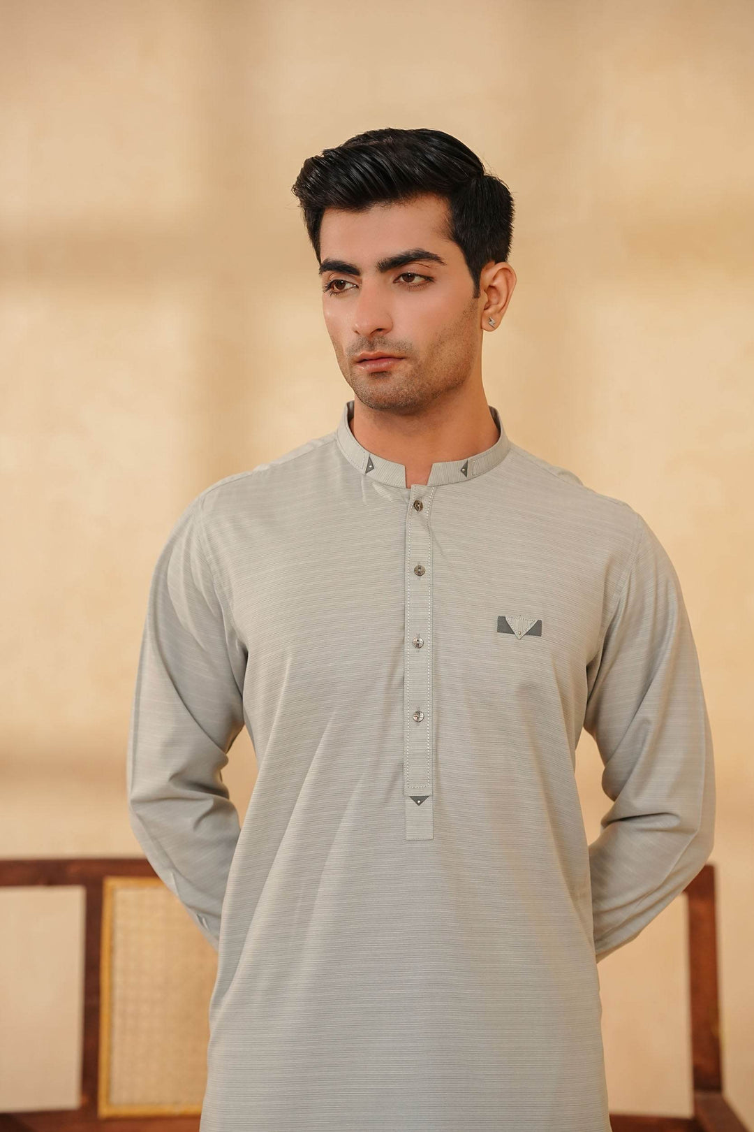Light Grey Self Kurta Shalwar | KS-177 - Al-Deebaj