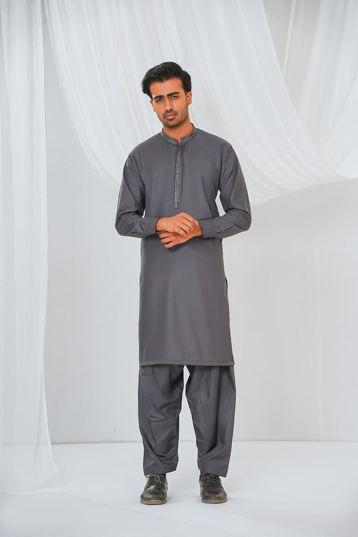 Grey Emb Kurta Shalwar | KS-221