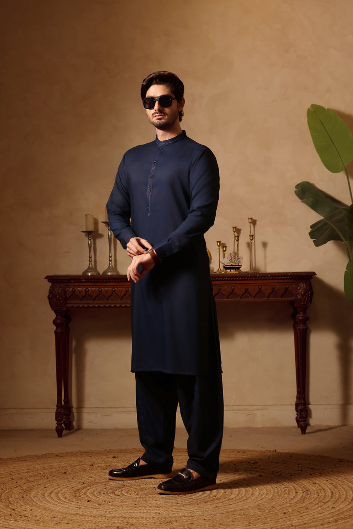 Navy Design Nafees Kurta Shalwar | KS-253