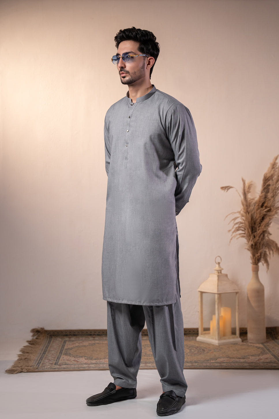 Malaysia Grey Plain Kurta Shalwar | KS-255