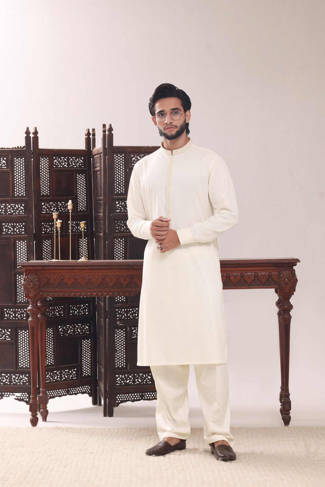 Cream Embroidery Kurta Shalwar | KS-256
