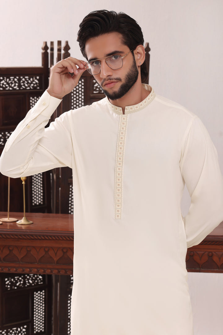 Cream Embroidery Kurta Shalwar | KS-256