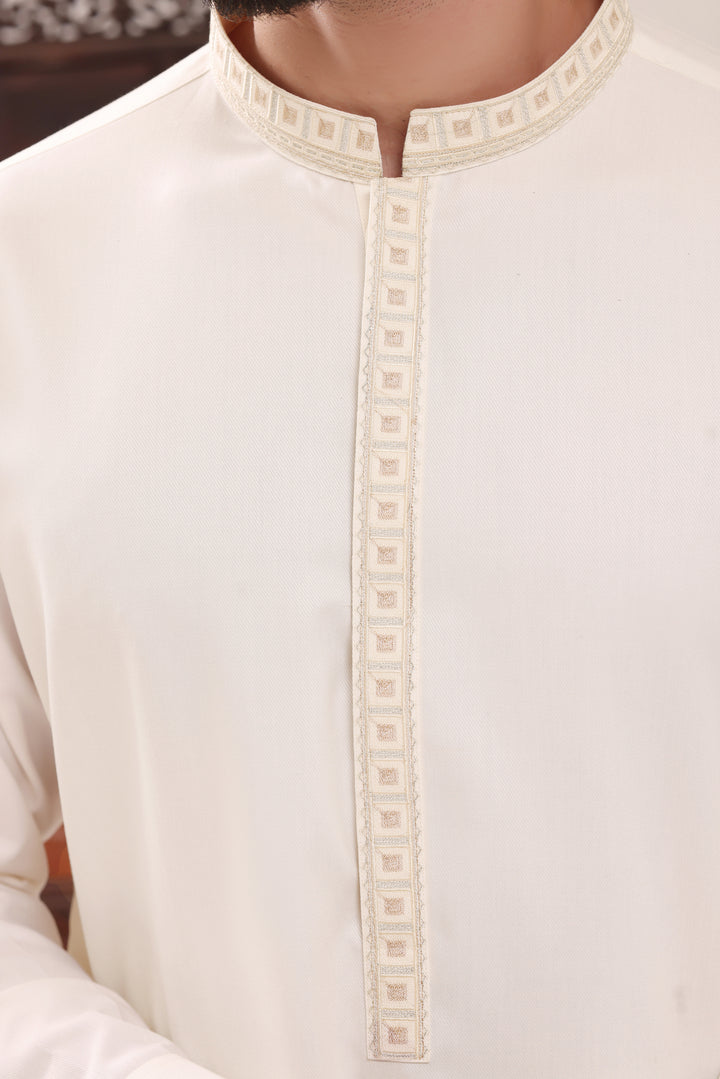 Cream Embroidery Kurta Shalwar | KS-256