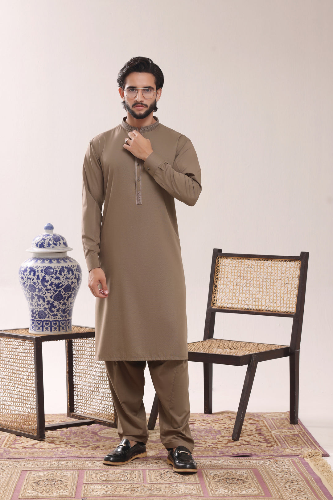 Brown Emb Kurta Shalwar | KS-259