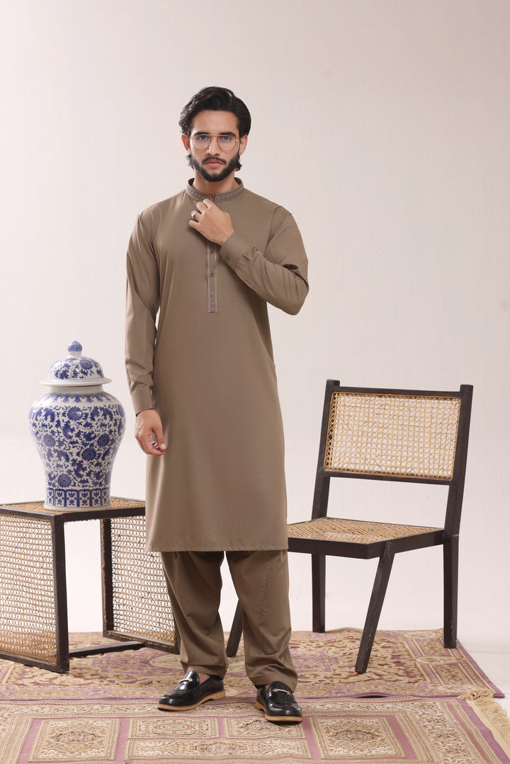 Brown Emb Kurta Shalwar | KS-259