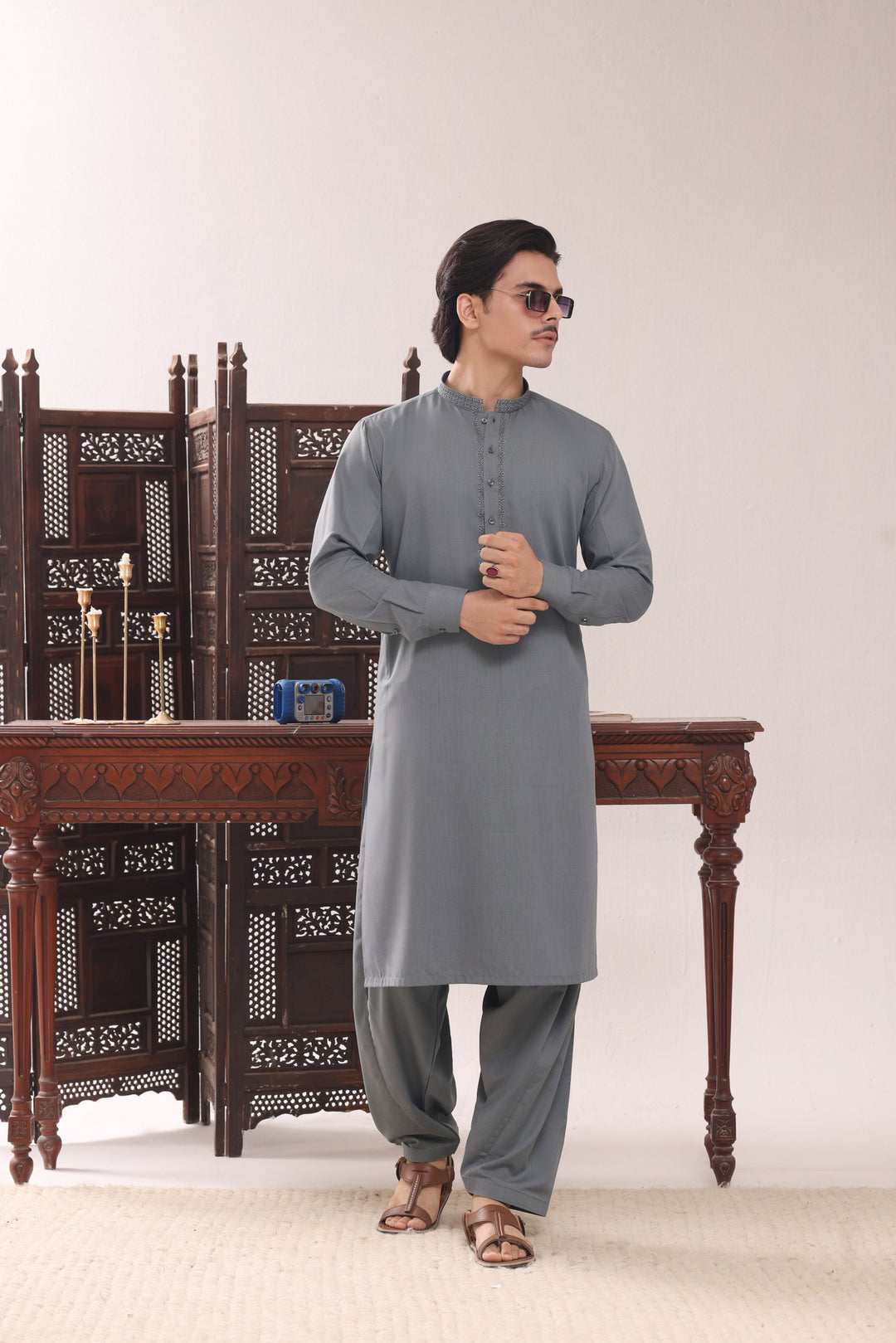 Light Grey Emb Kurta Shalwar | KS-261