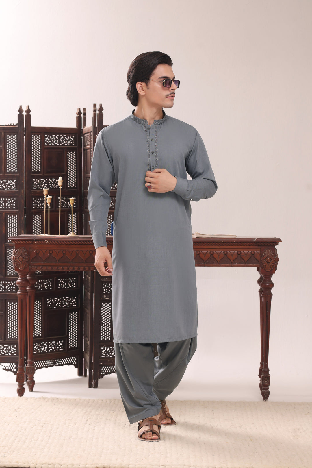 Light Grey Emb Kurta Shalwar | KS-261