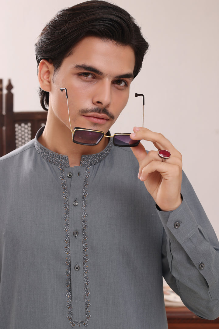 Light Grey Emb Kurta Shalwar | KS-261