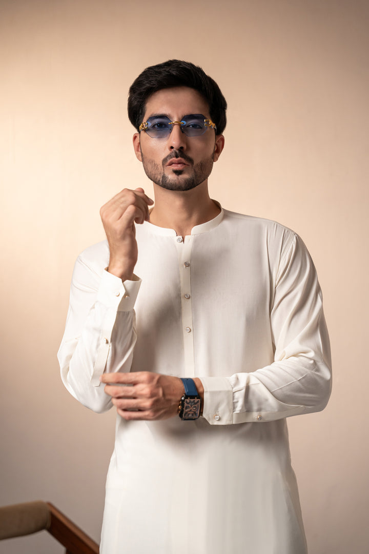 Cream Plain Kurta Shalwar | KS-265