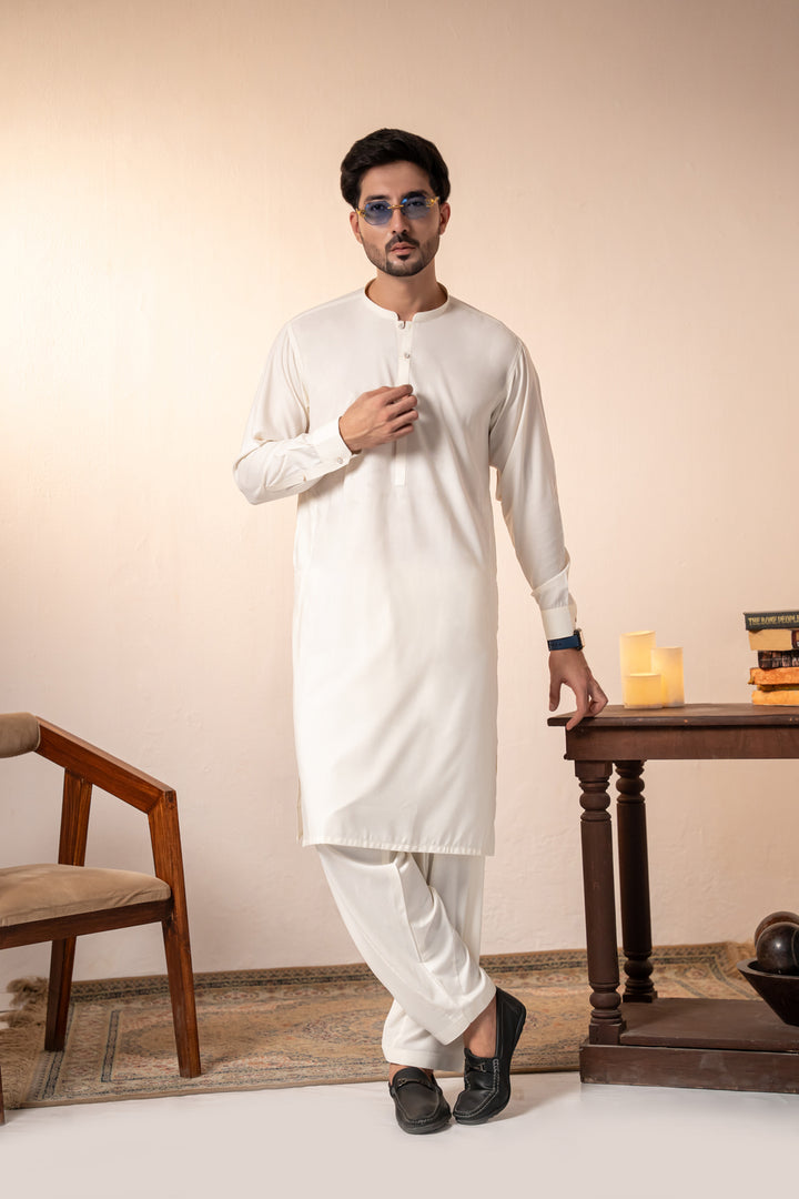 Cream Plain Kurta Shalwar | KS-265