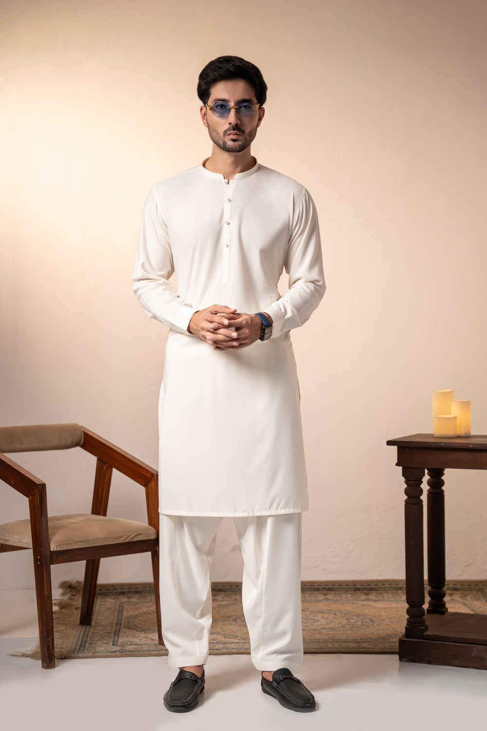 Cream Plain Kurta Shalwar | KS-265