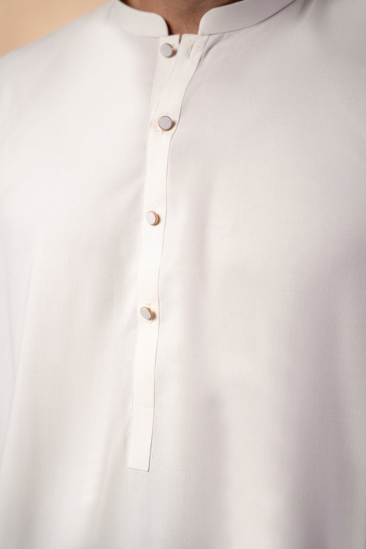 Off-White Plain Kurta Shalwar | KS-267
