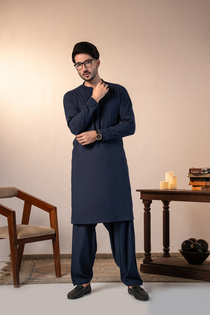 Navy Plain Kurta Shalwar | KS-268