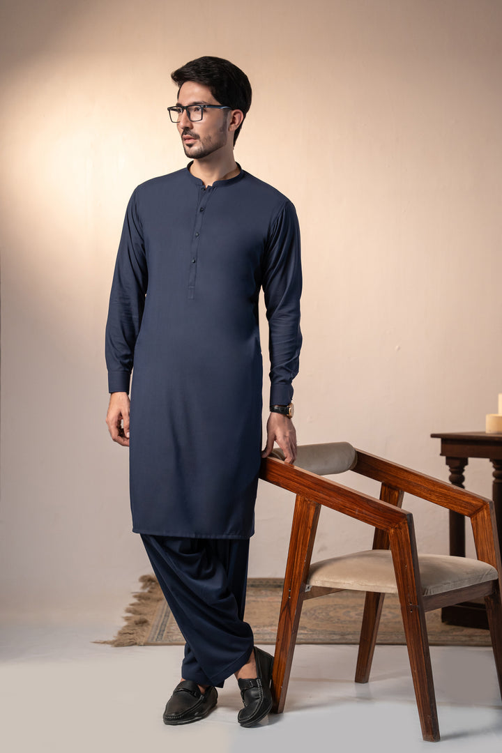 Navy Plain Kurta Shalwar | KS-268