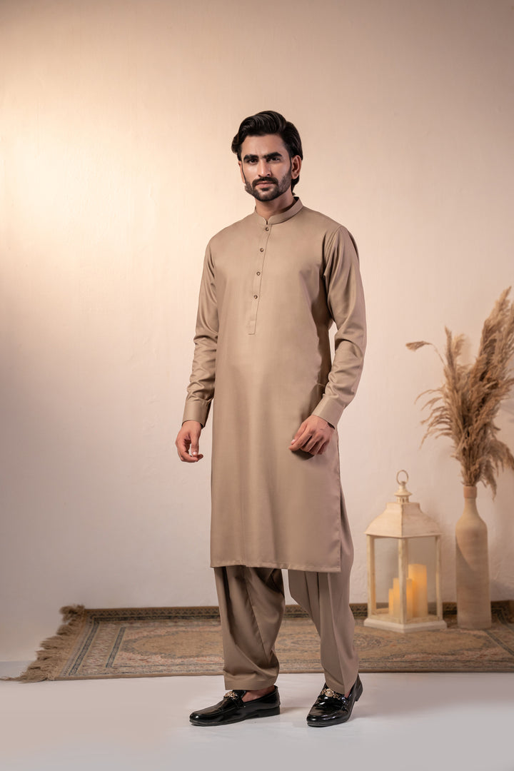 Beige Plain Kurta Shalwar | KS-269