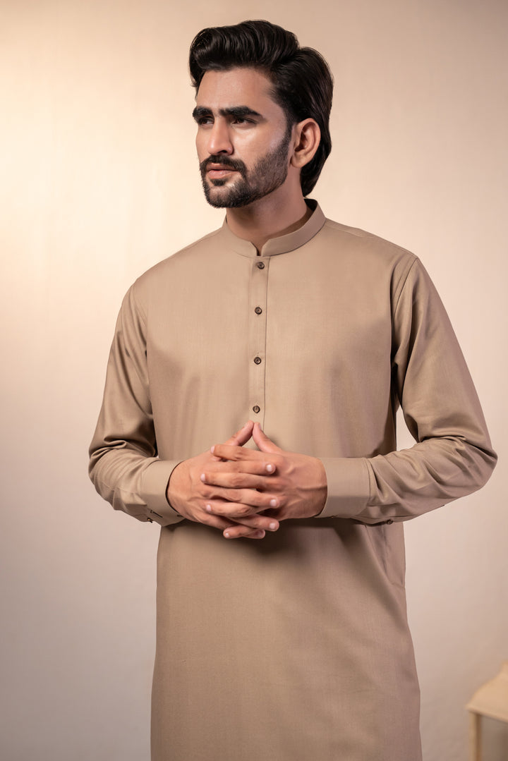 Beige Plain Kurta Shalwar | KS-269