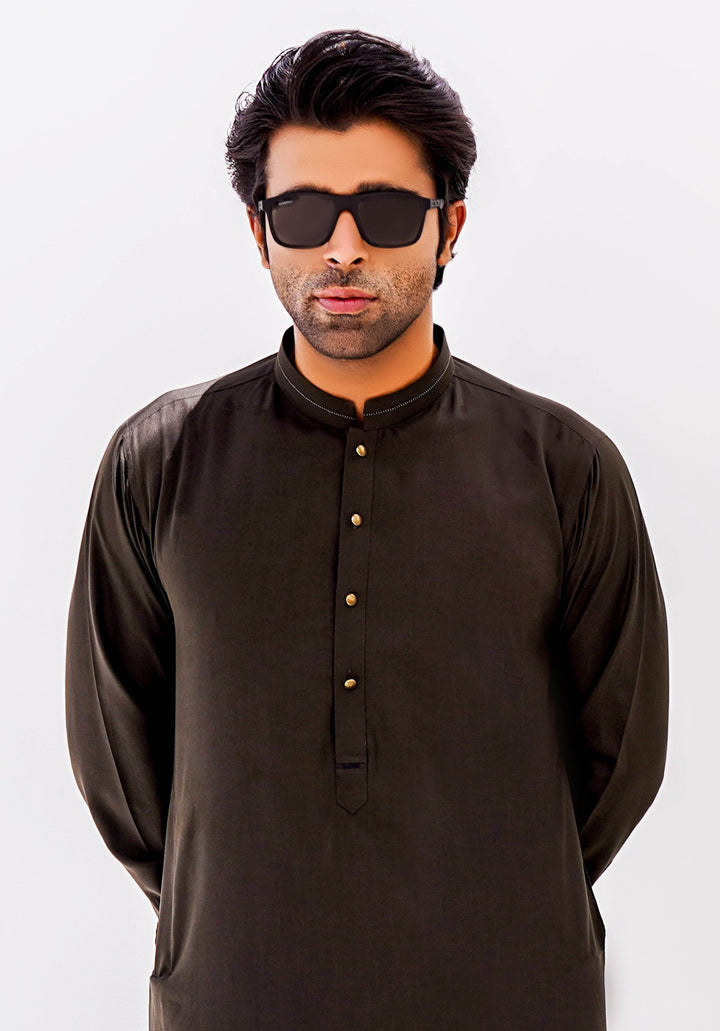 Olive Green Self Kurta Shalwar | ADKS-077 - Al-Deebaj