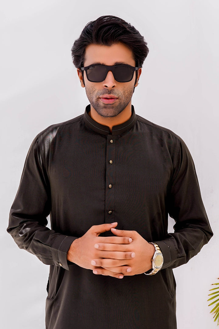 Olive Green Self Kurta Shalwar | ADKS-077 - Al-Deebaj