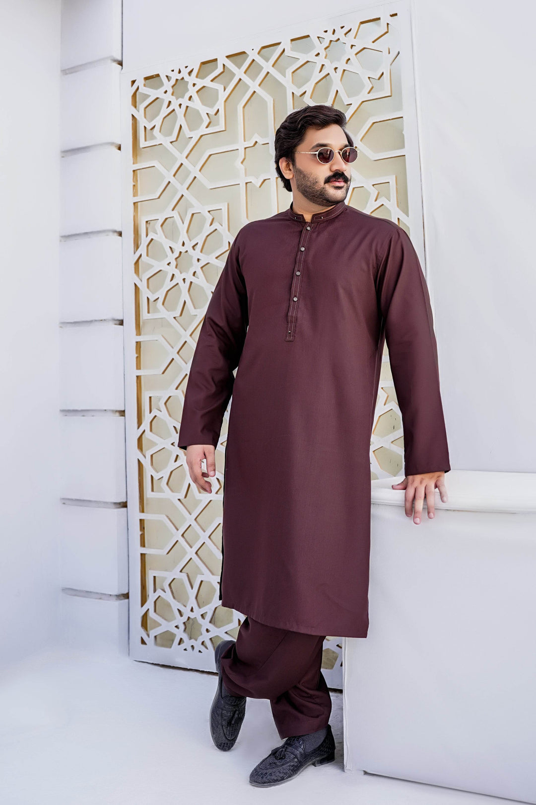 Brown Self Kurta Shalwar | ADKS-079 - Al-Deebaj