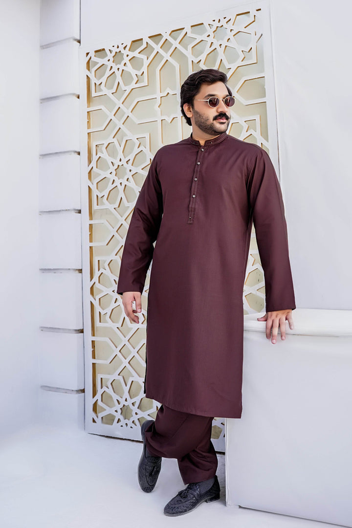 Brown Self Kurta Shalwar | ADKS-079 - Al-Deebaj