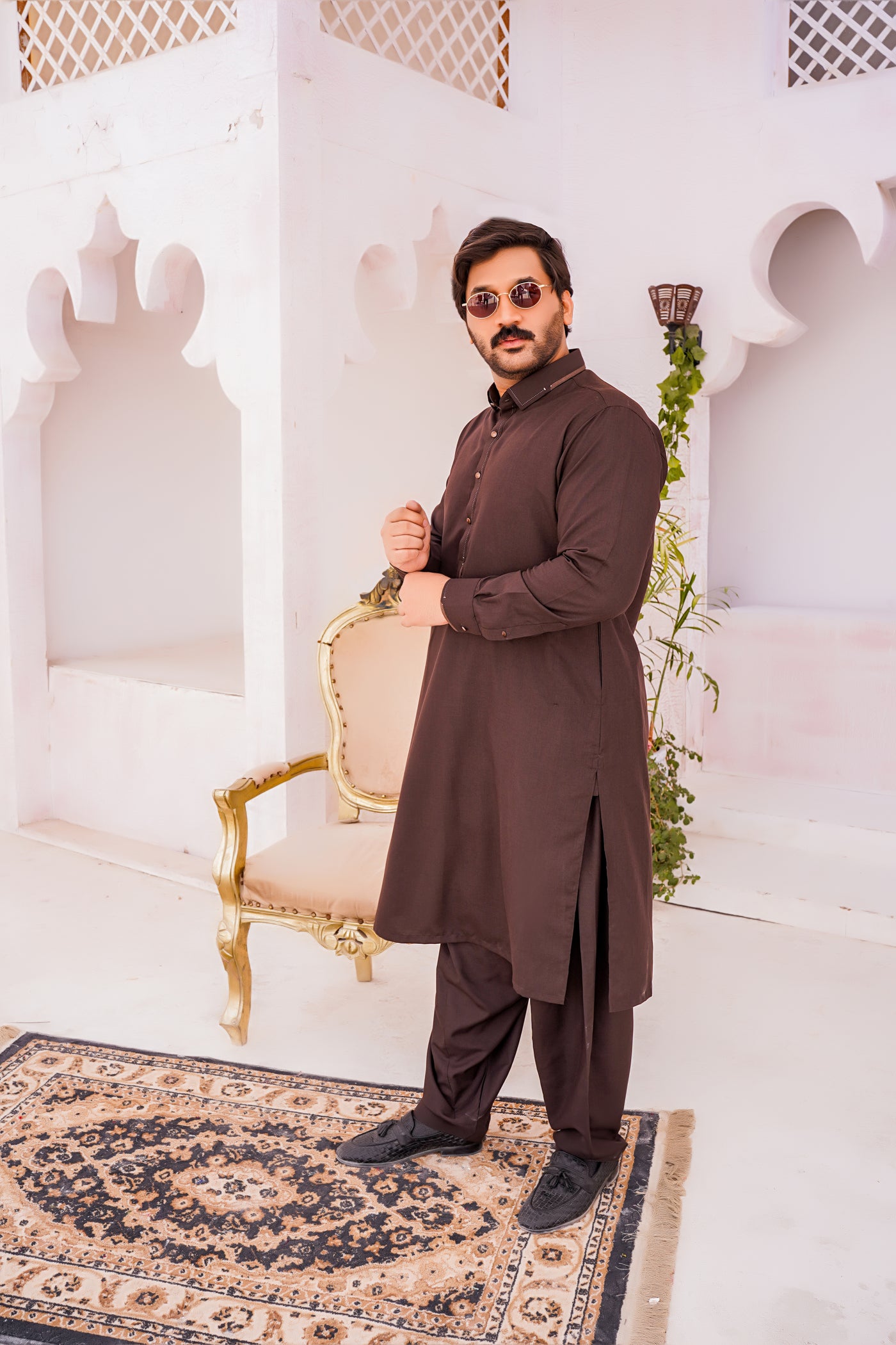 Dark Brown Self Kurta Shalwar  | ADKS-083