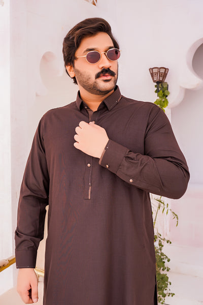 Dark Brown Self Kurta Shalwar  | ADKS-083