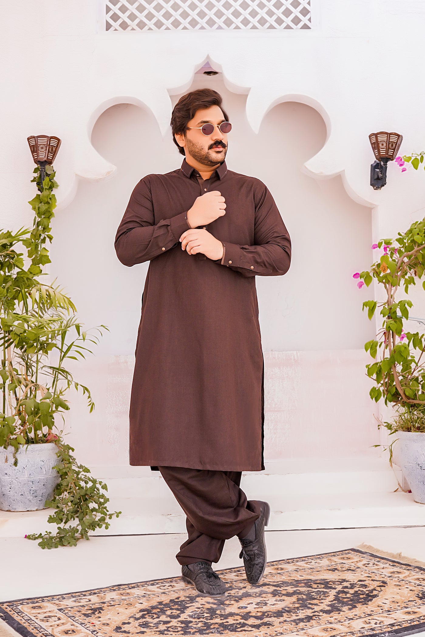 Dark Brown Self Kurta Shalwar  | ADKS-083