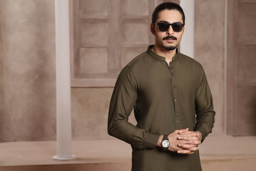 Brown Self Kurta Shalwar | ADKS-096 - Al-Deebaj