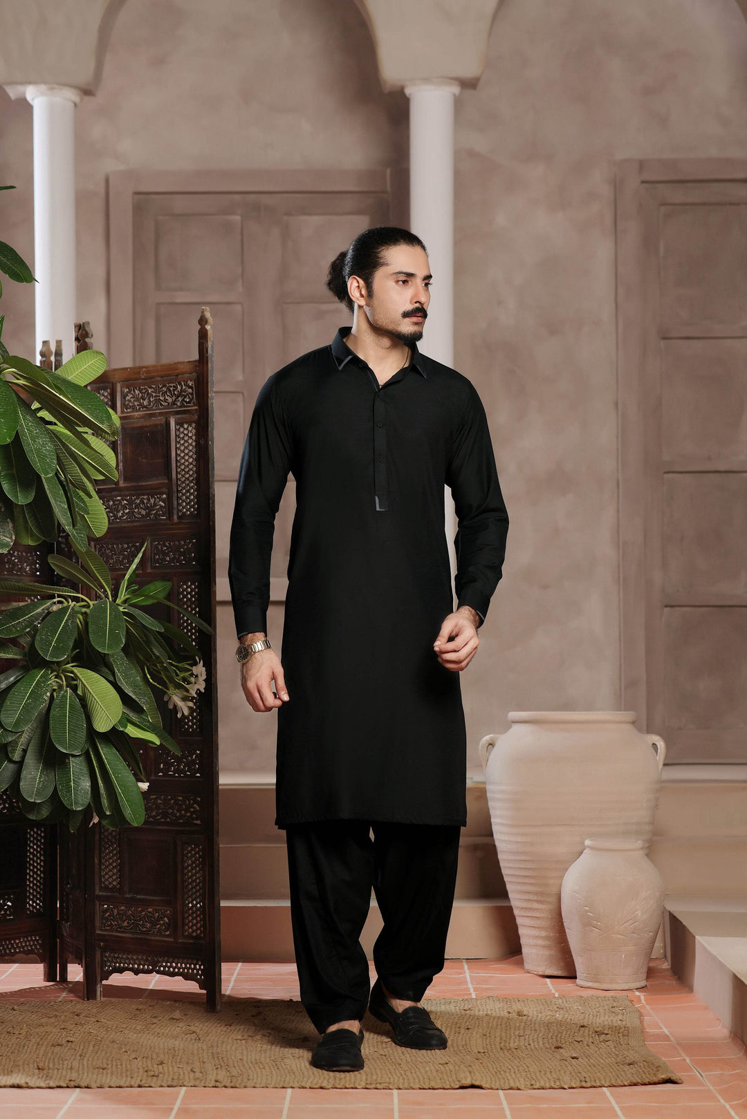 Black Self Kurta Shalwar | ADKS-097 - Al-Deebaj