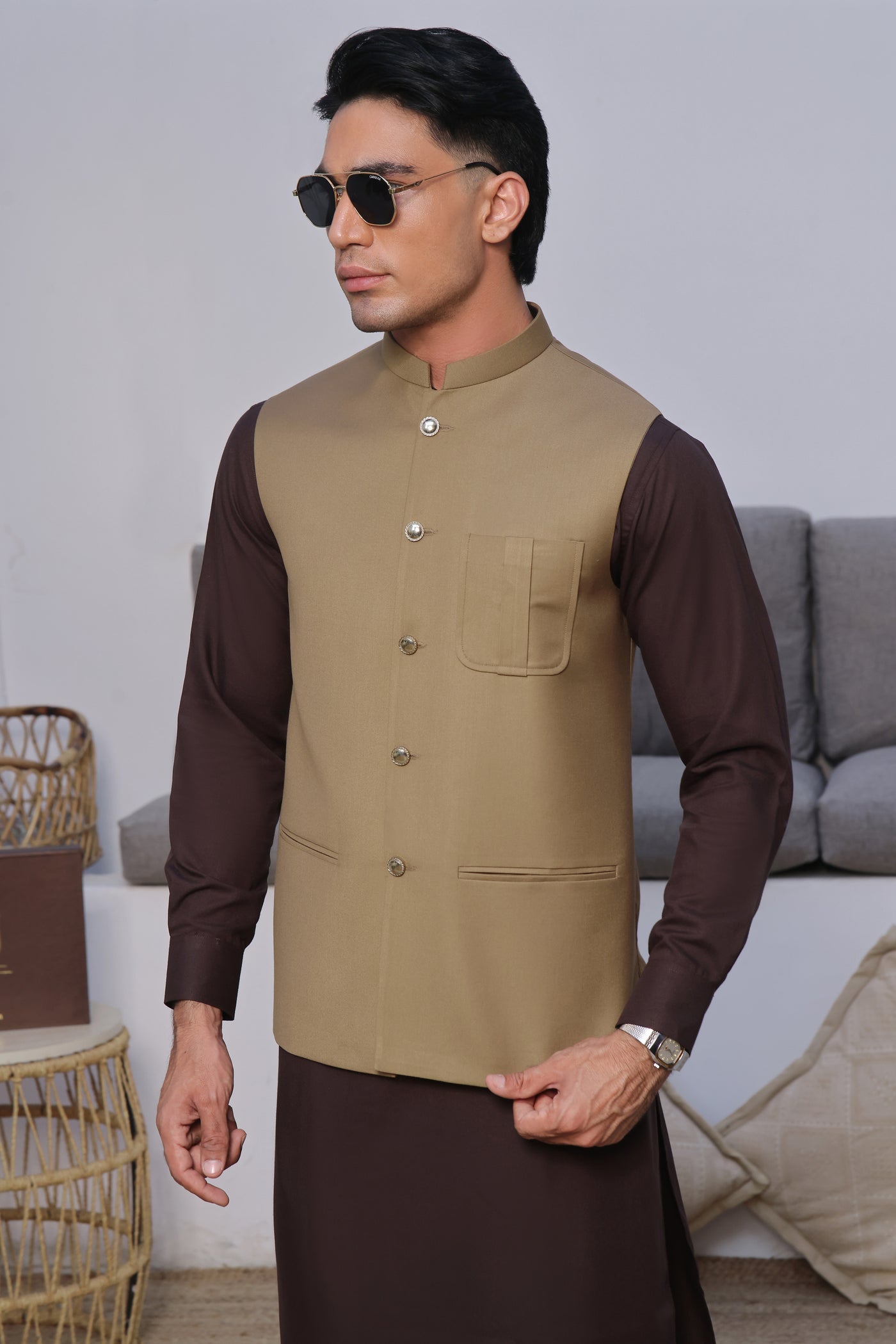 Camel Naqsh Waist-Coat | RWC-P65