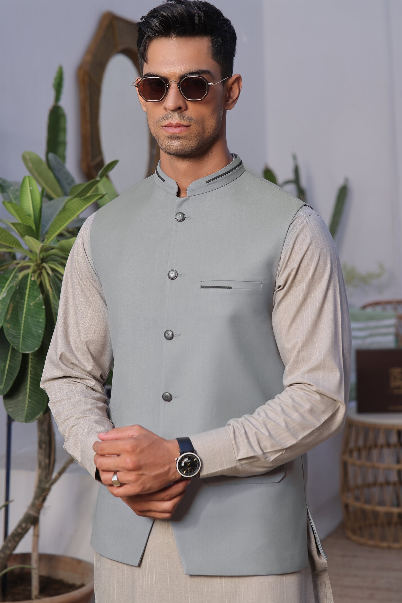 Silver Grey Naqsh Waist-Coat | RWC-P69