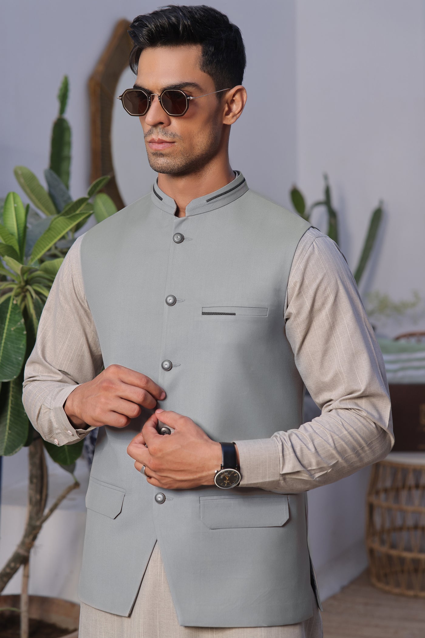 Silver Grey Naqsh Waist-Coat | RWC-P69