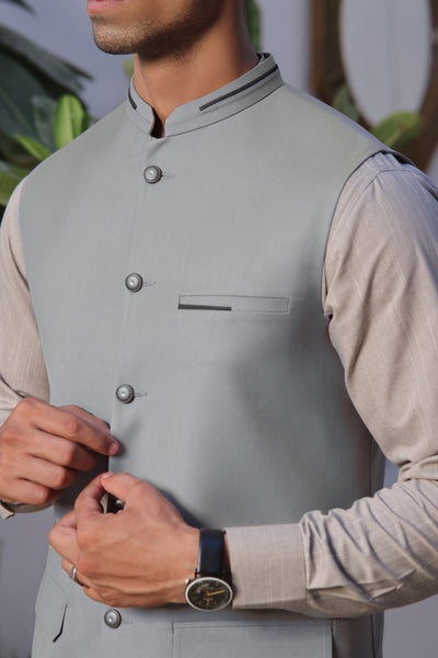 Silver Grey Naqsh Waist-Coat | RWC-P69