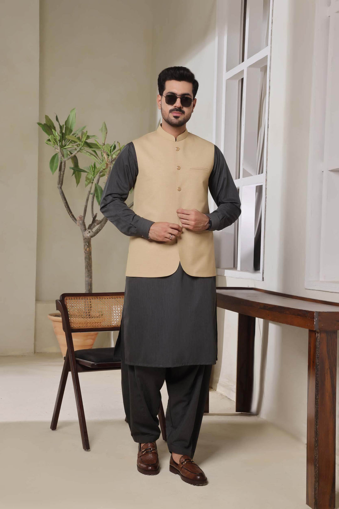 Fawn Naqsh Waist-Coat| RWC-P67 - Al-Deebaj