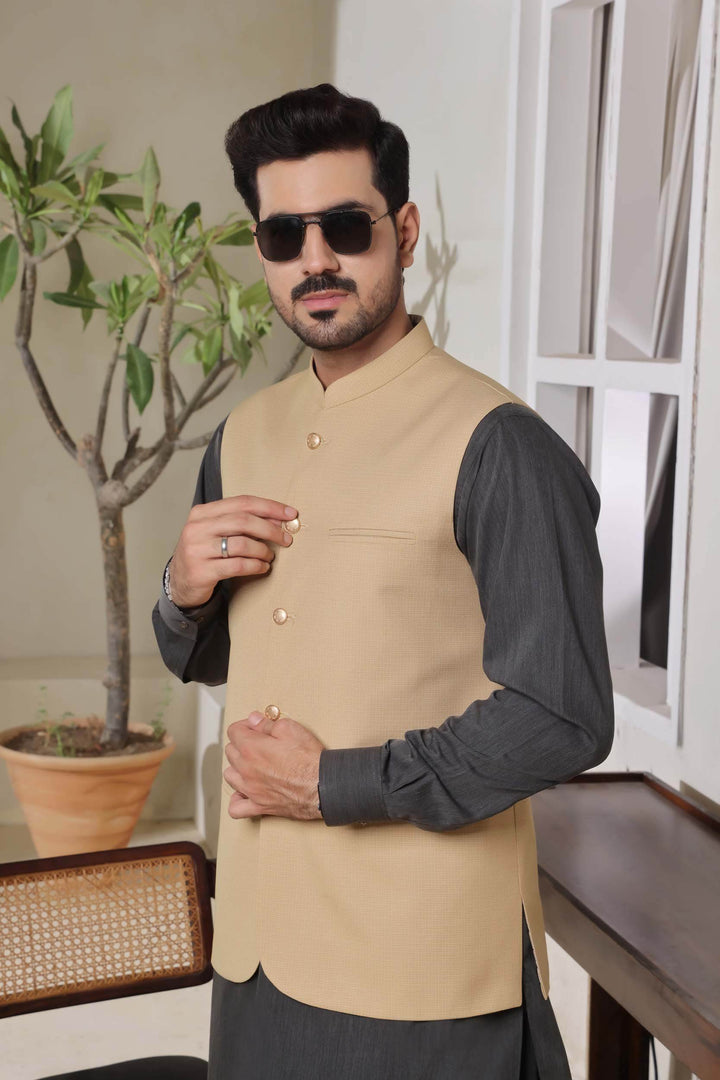 Fawn Naqsh Waist-Coat| RWC-P67 - Al-Deebaj