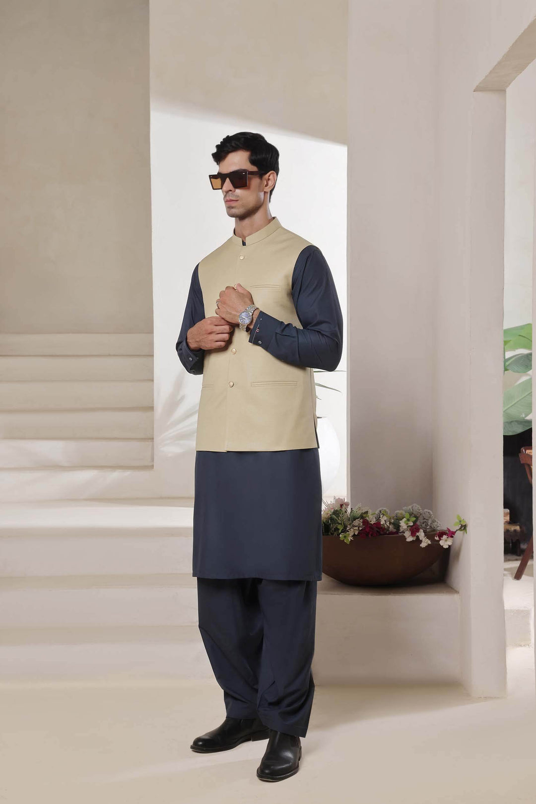 Lime Self Waist Coat | RWC-P91 - Al-Deebaj