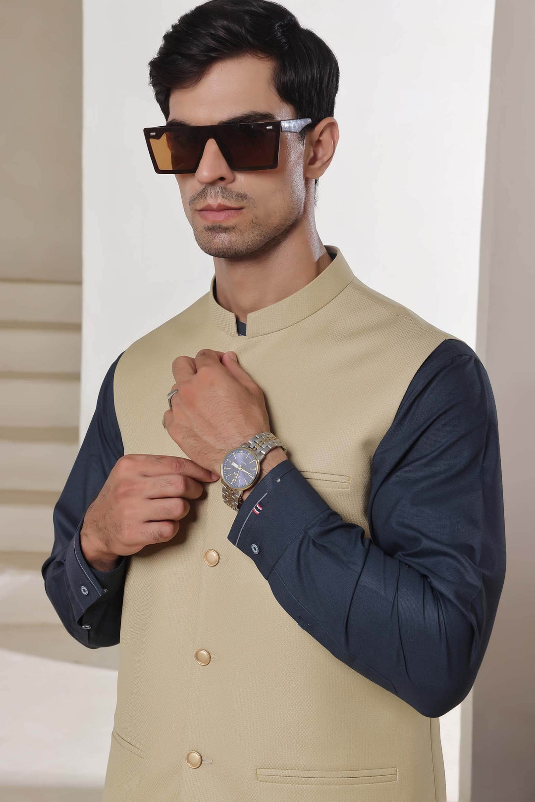 Lime Self Waist Coat | RWC-P91 - Al-Deebaj