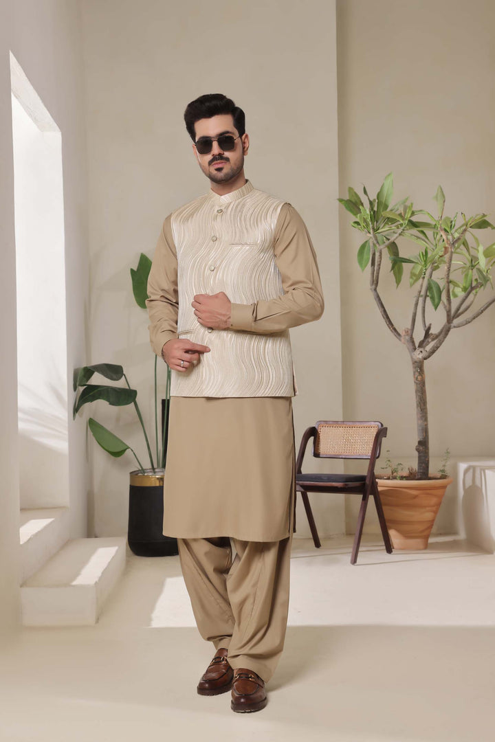 Cream Printed Waist-Coat | P96