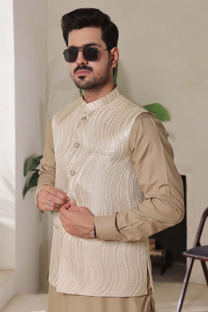 Cream Printed Waist-Coat | P96