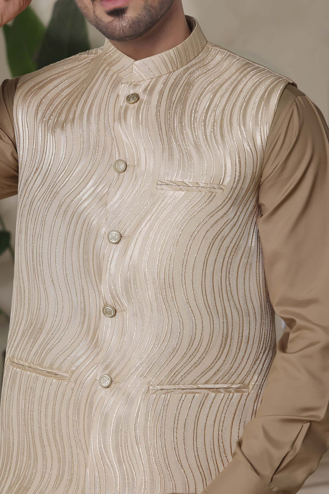 Cream Printed Waist-Coat | P96