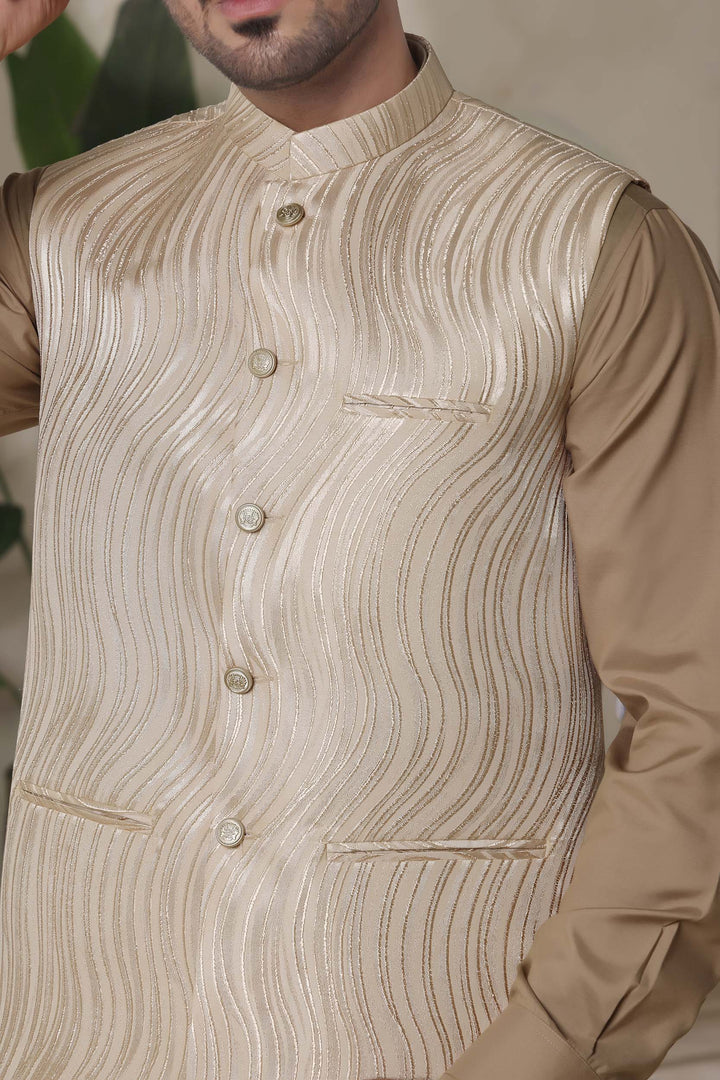 Cream Printed Waist-Coat | P96