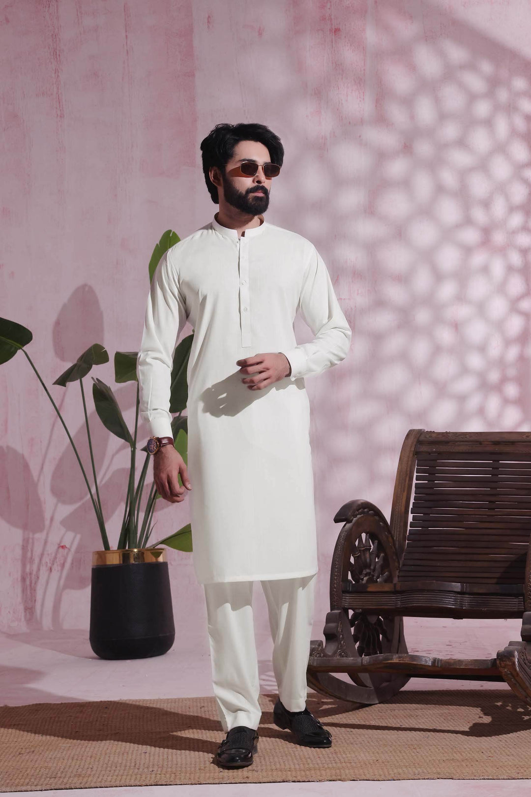 White Self Kurta Pajama | KP-030 - Al-Deebaj