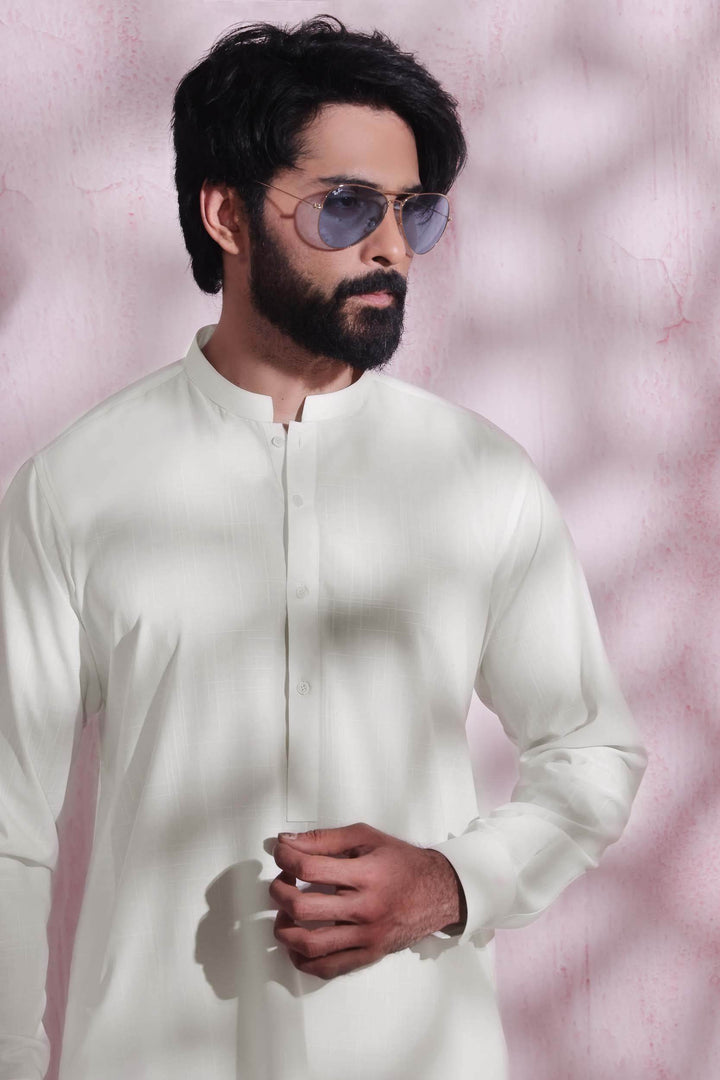 White Self Kurta Pajama | KP-030 - Al-Deebaj