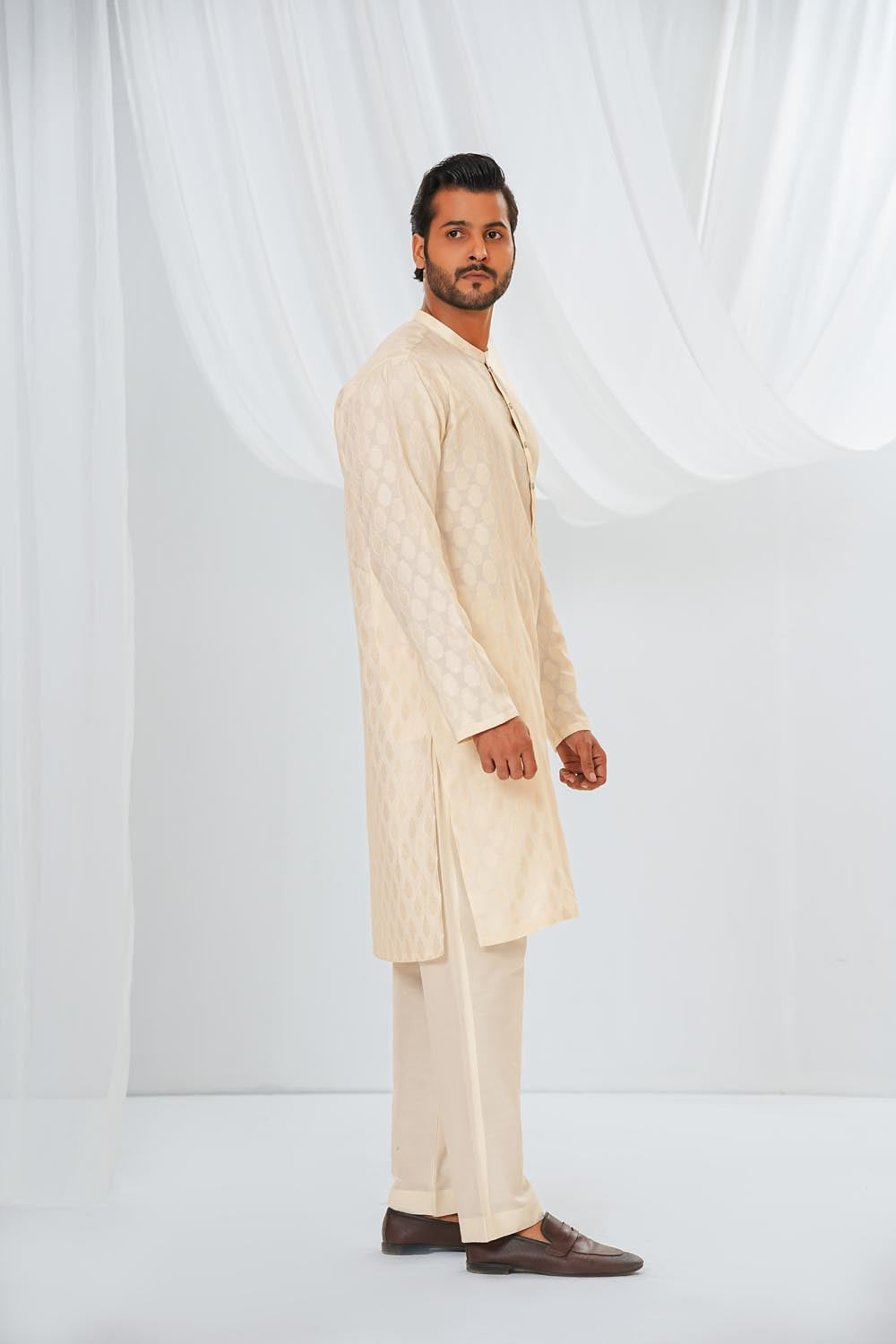 Cream Plain Kurta Pajama | KP-044