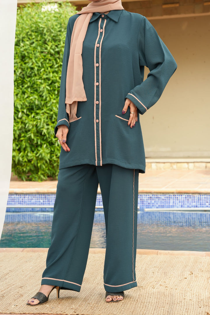 Green Buttoned Co-Ord Set | CS-011