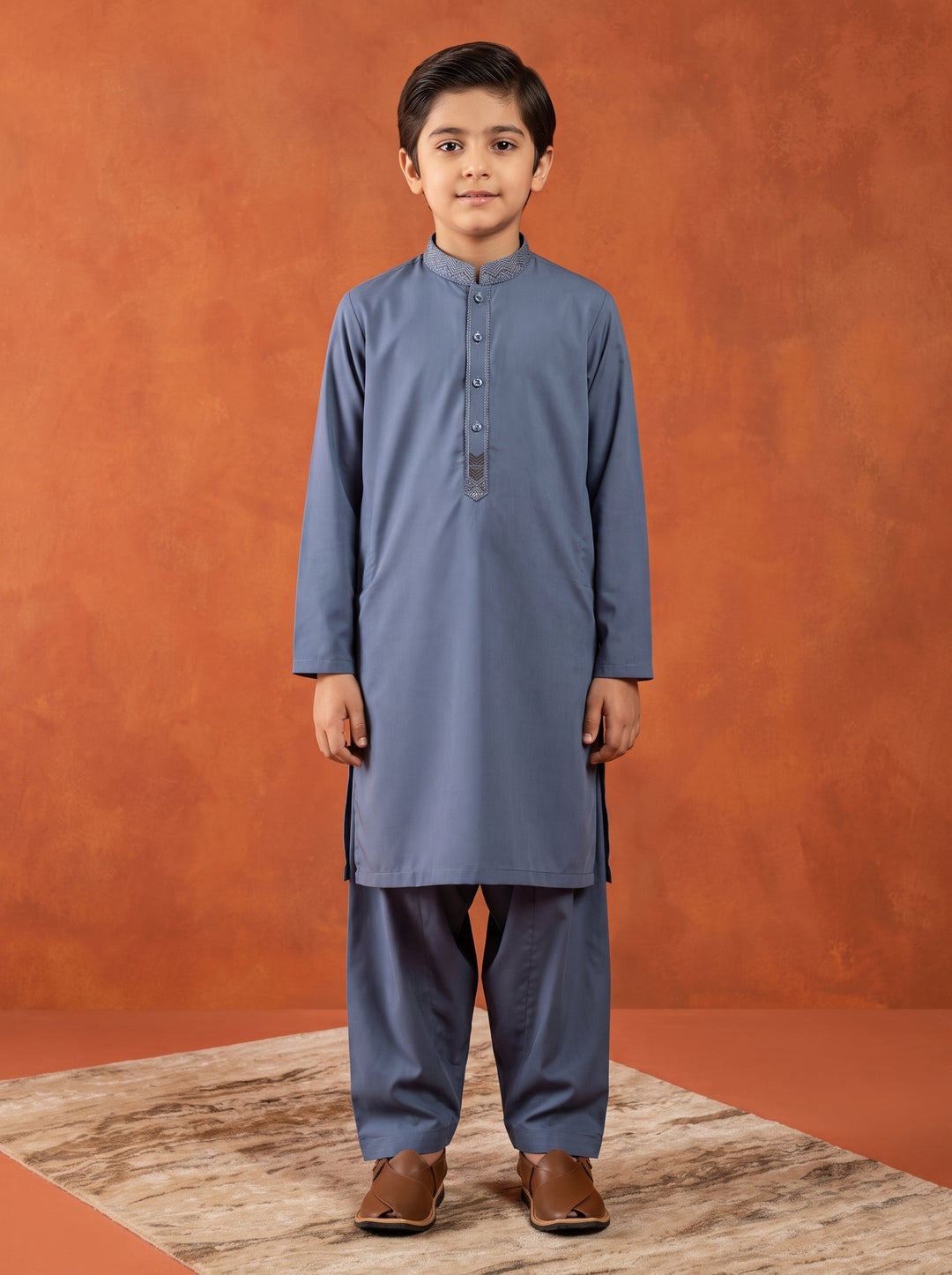 Greyish Blue Emb Kids K-S | KDS-38