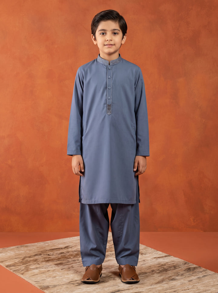 Greyish Blue Emb Kids K-S | KDS-38
