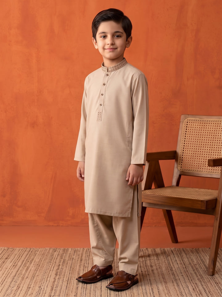 Embroidered Golden Brown Kurta Shalwar | KDS-49