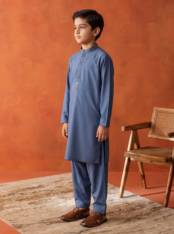 Greyish Blue Emb Kids K-S | KDS-38