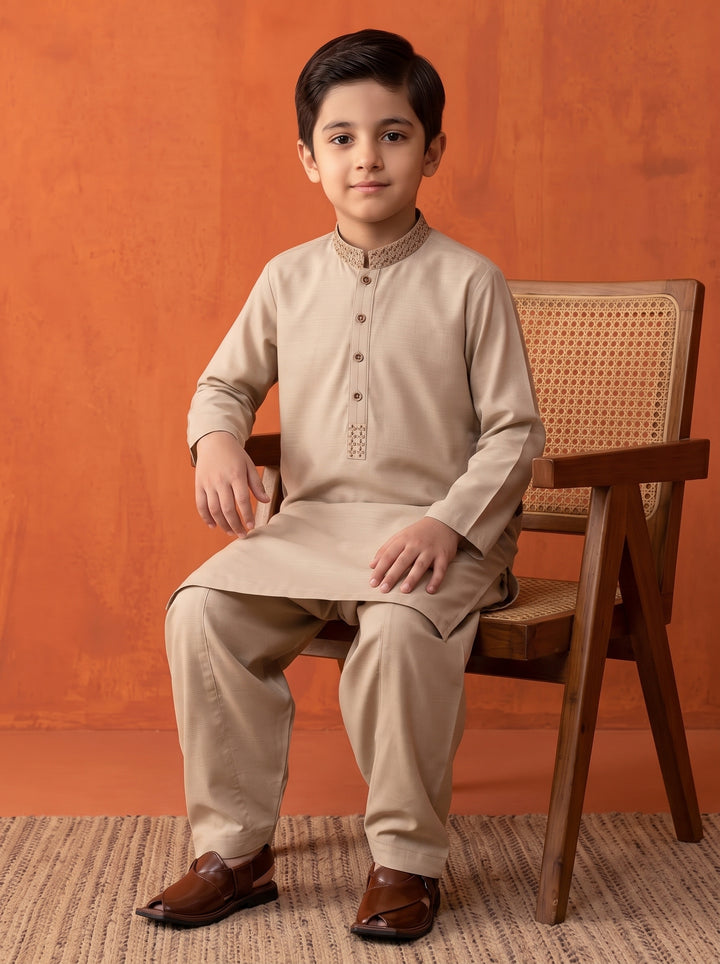 Embroidered Golden Brown Kurta Shalwar | KDS-49